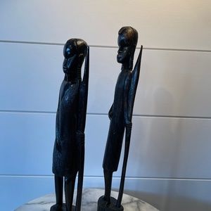 Vintage African Tribal Ebony Wood Man and Woman 14 inch high